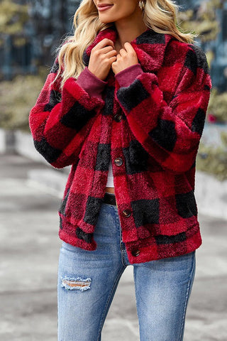 Collared Buffalo Plaid Jacket - Red