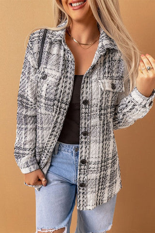 Woven Plaid Shacket - Black and White