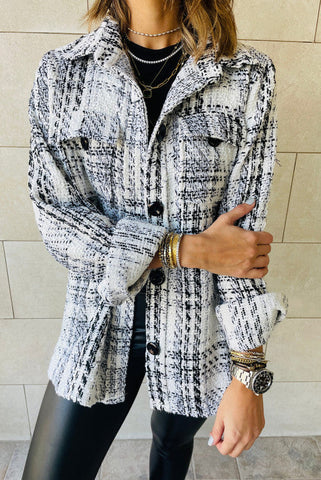 Woven Plaid Shacket - Black and White
