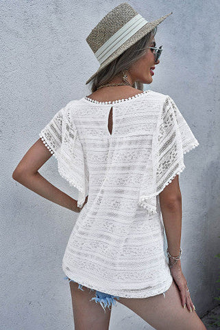 Cascading Ruffle Top - White