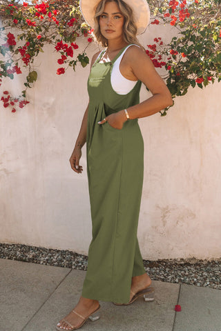 Pleated Wide Leg Jumpsuit - Green