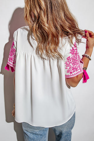 Pink and White Embroidered Top