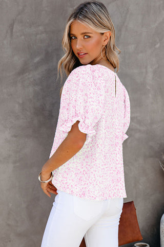 Floral Puff Sleeve Top - Pink
