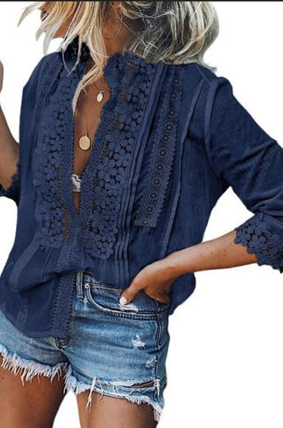 Daisy Crochet Blouse - Navy