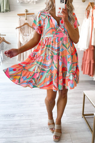 Retro Vibes Short Sleeve Dress - Coral