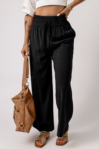 Elastic Waist Wide Leg Pants - Black