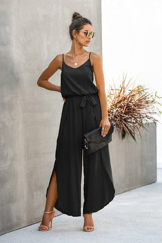 Flowy Spaghetti Strap Jumpsuit - Black