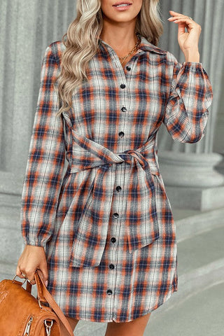 Flannel Tie Dress - Orange