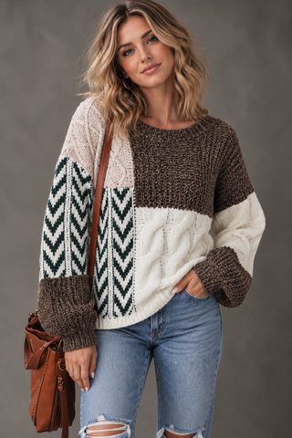 Cozy Fall Mixed Pattern Sweater
