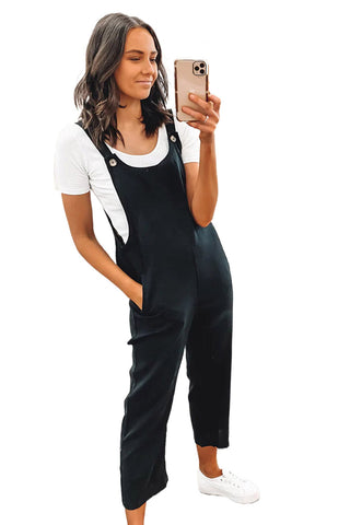 Linen Cropped Bibs- Black