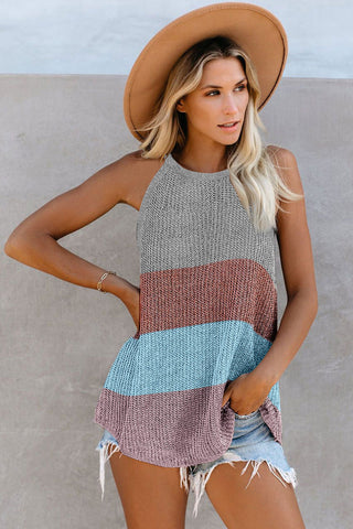Sweater Knit Color Block Tank - Gray and Marsala