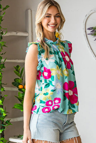 Sleeveless Floral Top - Mint
