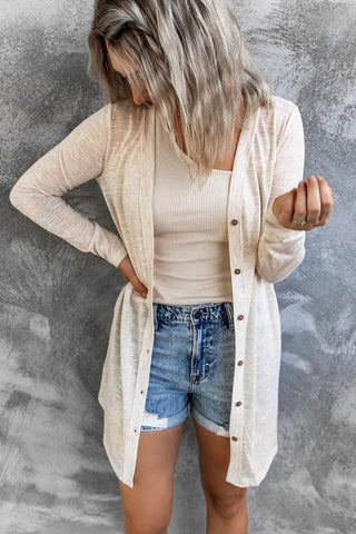 Lightweight Button Up Cardigan - Beige