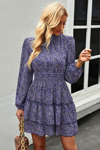 Spring Floral Long Sleeve Dress - Navy