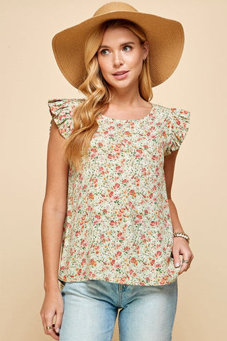 Summer Wildflowers Sleeveless Top - Sage