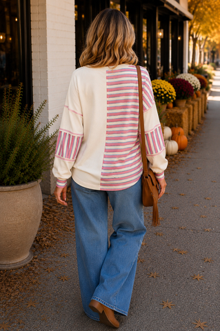 Striped Henley Top - Pink