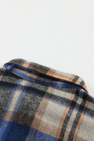 Flannel Plaid Shacket with Pockets - Blue