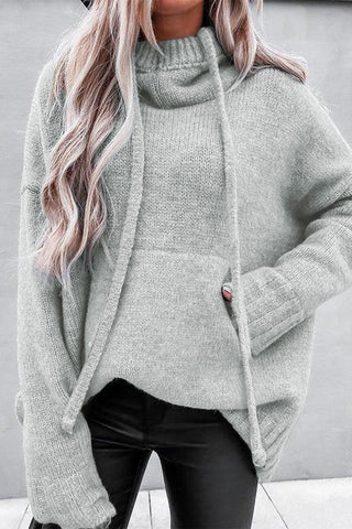 Super Soft Hooded Cowl Neck Sweater - Gray