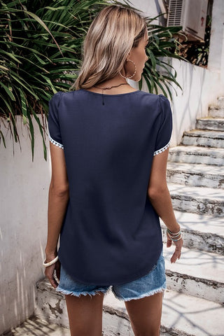 Lace Sleeve Top - Navy