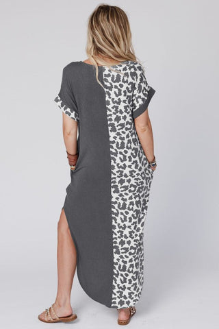 Casual Leopard Maxi Dress - Black