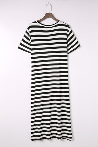 V-Neck T-Shirt Dress - White and Black