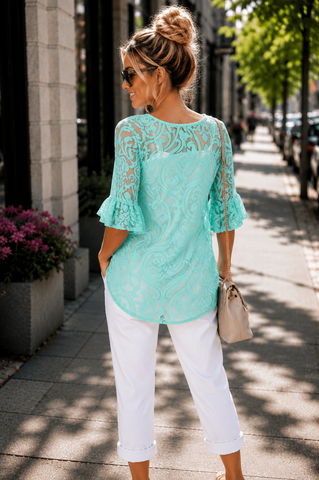 Lace Sheer Top - Mint