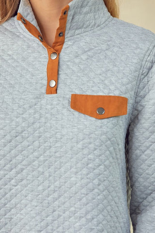 Snap Quilted Pullover - Heather Gray and Taupe