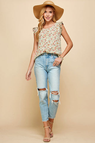 Summer Wildflowers Sleeveless Top - Sage