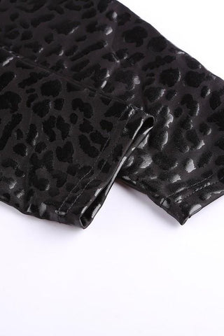 Leopard Print Pleather Leggings - Black