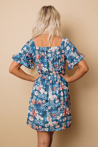 Wildflowers Elastic Waist Dress - Blue