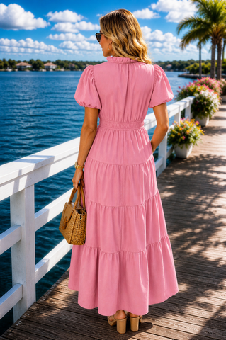 Summer Soirée Solid Dress - Pink