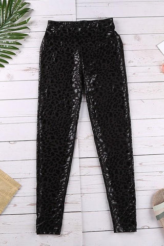 Leopard Print Pleather Leggings - Black