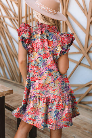 Spring Bouquets Ruffle Sleeve Dress