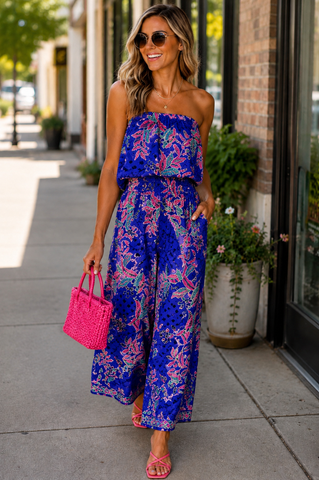 Strapless Royal Blue Crop Jumpsuit