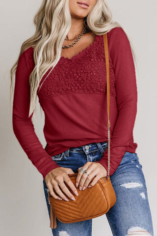 Floral Crochet Thermal Top - Red