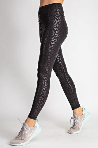 Leopard Print Pleather Leggings - Black