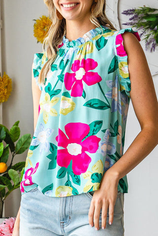 Sleeveless Floral Top - Mint
