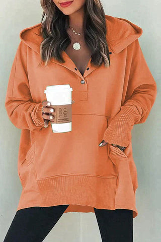 Henley Style Fall Hoodie - Orange