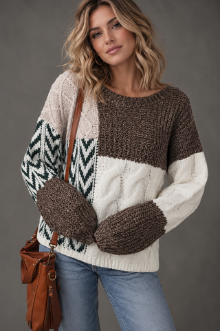 Cozy Fall Mixed Pattern Sweater