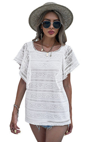 Cascading Ruffle Top - White