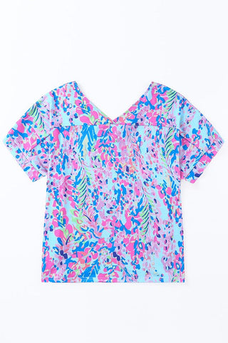 V-Neck Floral Top - Pink/Purple