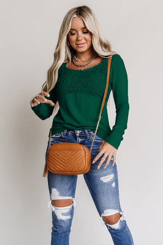 Floral Crochet Thermal Top - Green