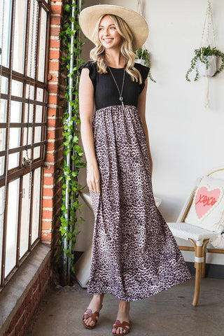 Leopard Maxi Dress - Black and Beige