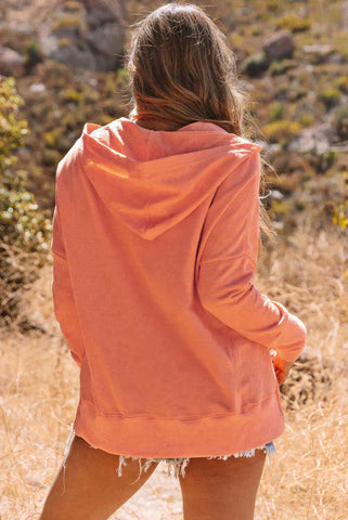 Henley Style Fall Hoodie - Orange