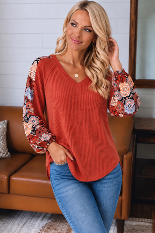 Contrast Sleeve Thermal Top - Orange