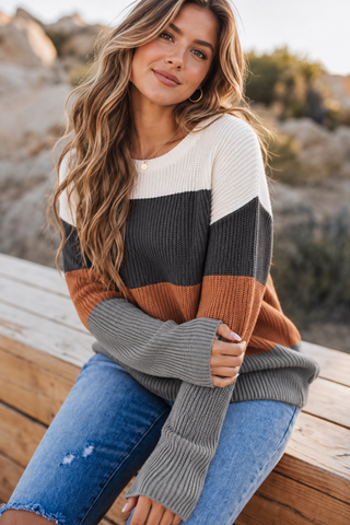 Sunset Palette Striped Sweater - Chestnut