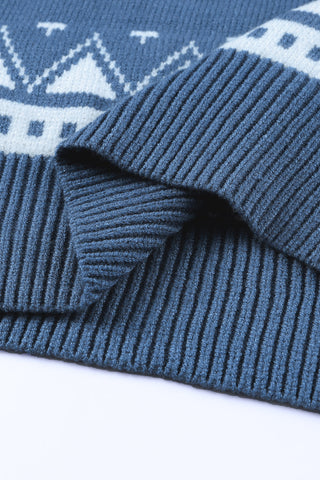 Aztec Zip Up Sweater - Blue