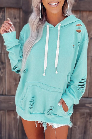 Distressed Hoodie - Turquoise