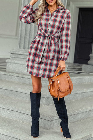 Flannel Tie Dress - Red