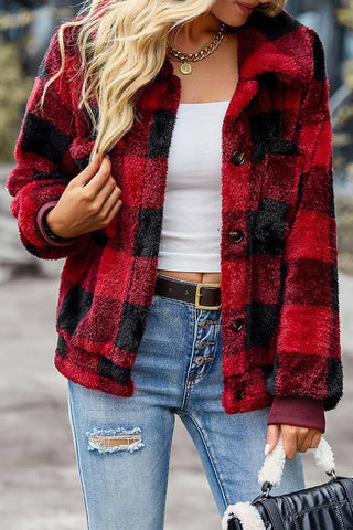 Collared Buffalo Plaid Jacket - Red